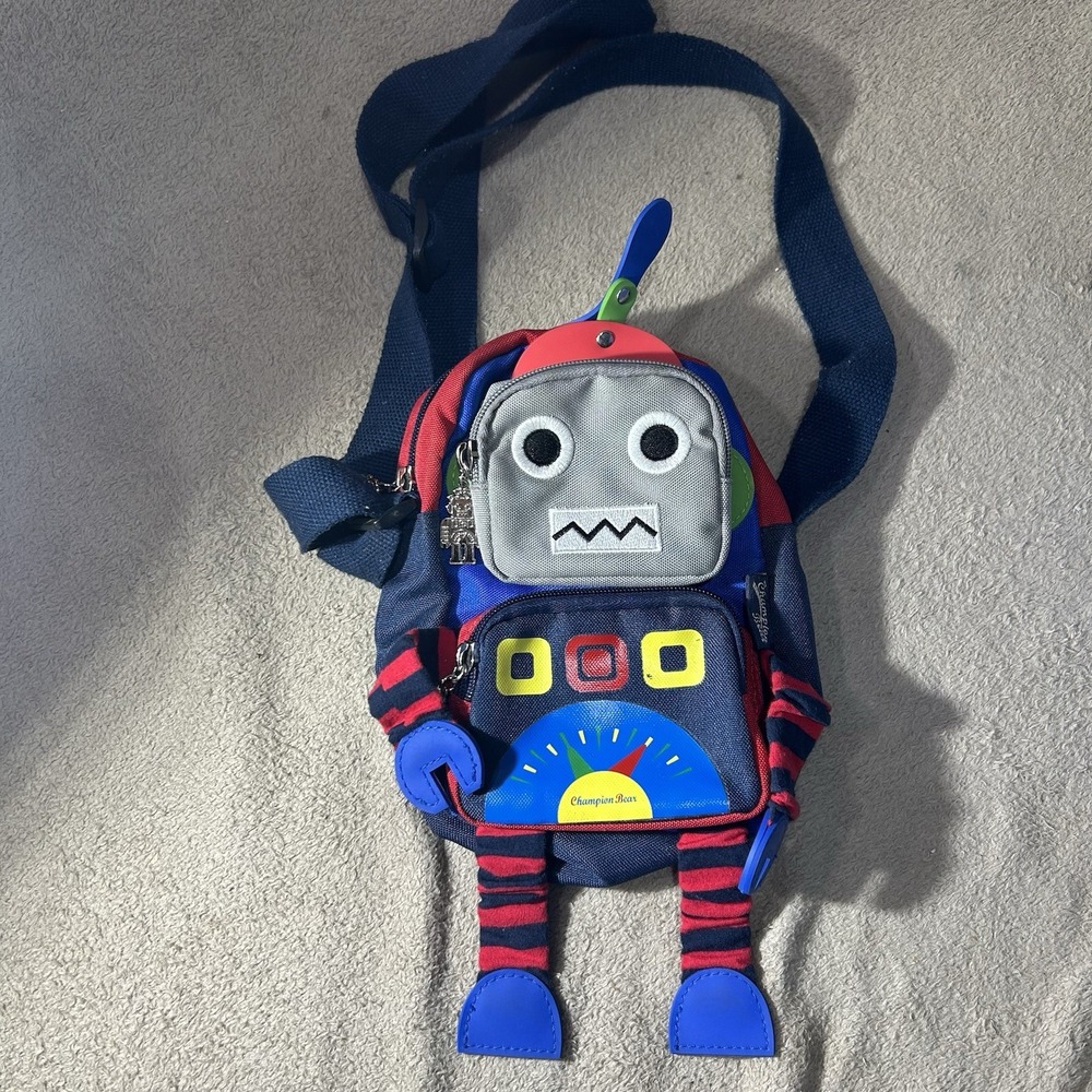 Champion Bear Kids Novelty Robot Crossbody Sling Bag Blue Red Backpack
